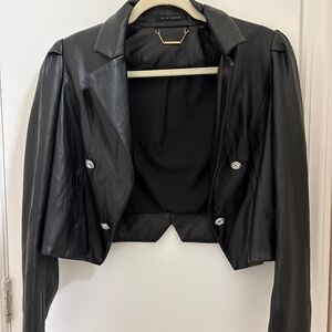 Elie Tahari Black Cropped Leather Blazer — Crystal Buttons, Structured, Luxe
